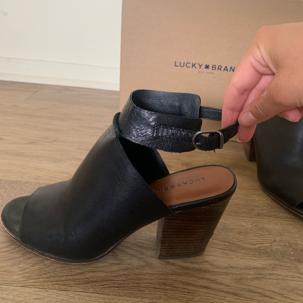 Lucky Brand Black Obrasi Peep Toe Bootie Heel